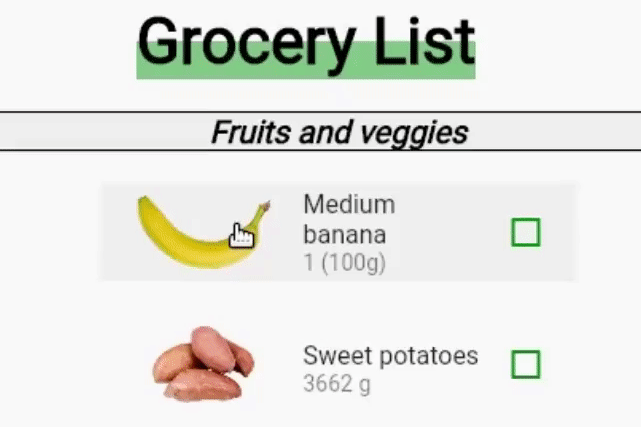 Grocery list each week